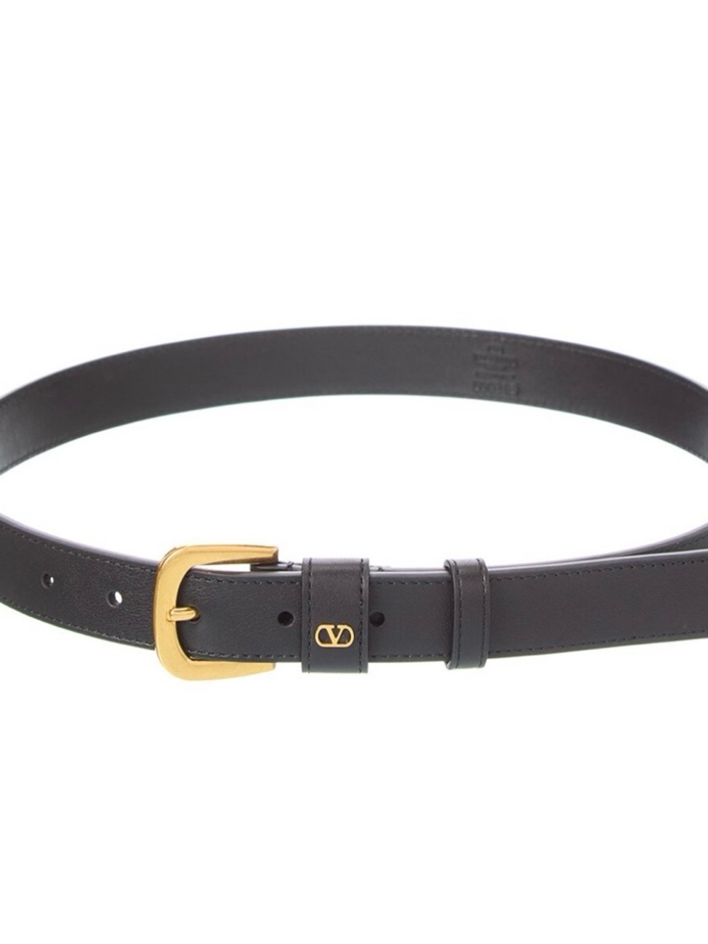 Valentino Garavani Black Leather Belt with Gold Buckle, Size 95